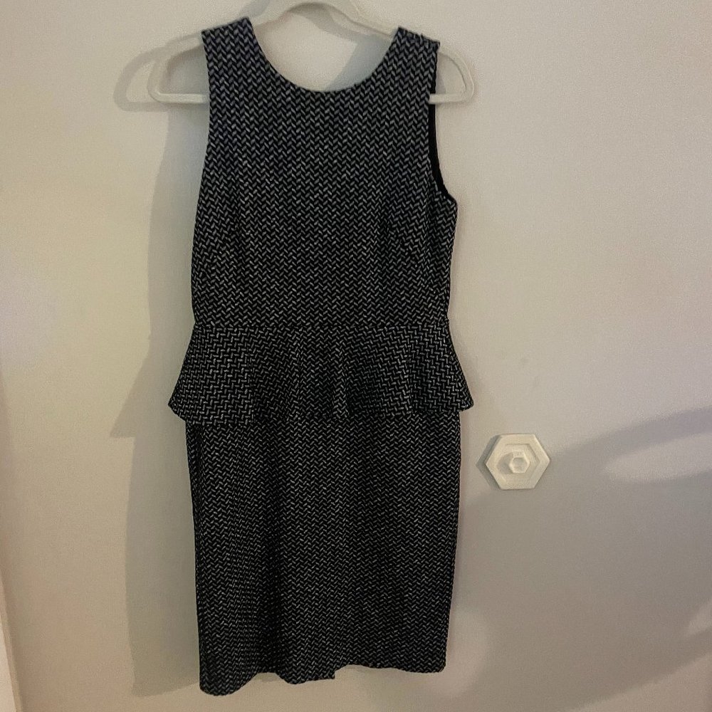 Ann Taylor Black & White Herringbone Bodycon Peplum Dress